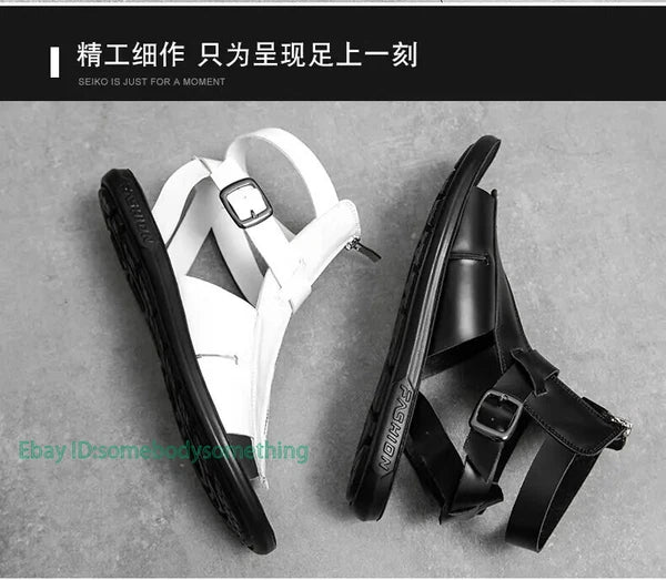 38-45 Mens Slingback Open Toe Buckle Sandals Flats Summer Roman Style PU Leather