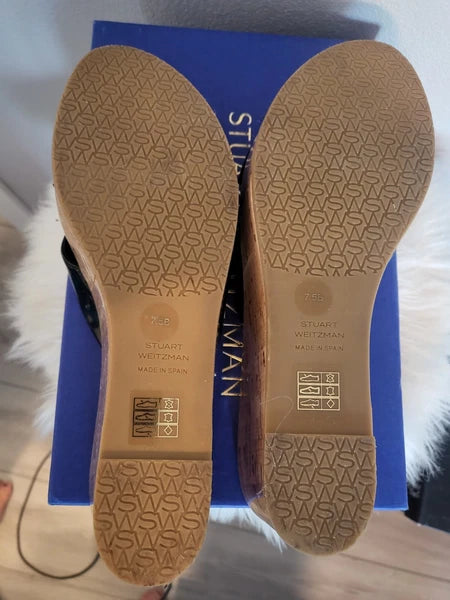 Stuart Weitzman CARMEN Platform Wedge Slide Sandal Patent Leather $395 SZ 7.5