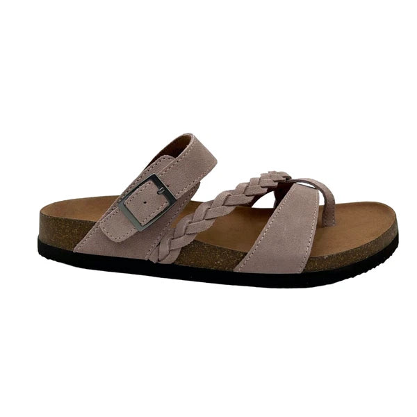 White Mountain Womens Leather Slide Sandals Size 9 Light Lavender Toe Loop Style