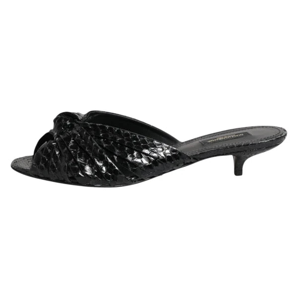 DOLCE & GABBANA Shoes Black Leather Heels Slides Sandals EU37.5 / US7 1200usd