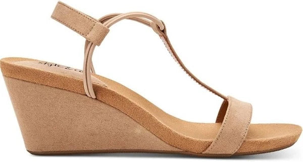 Style & Co Women's Wedge Sandals Mulan T Strap Open Toe Taupe Size 12M