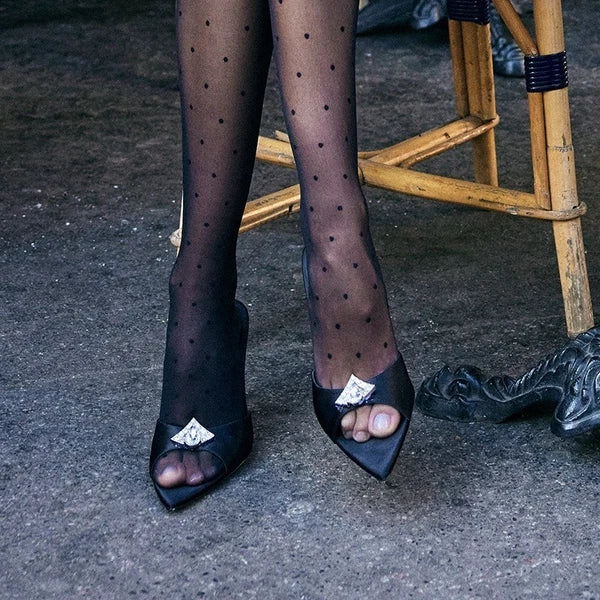 2025 Summer Women's Rhinestones Pointed Open Toe Mules Slides Slippers Sandals