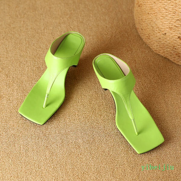 Women's Flop Flops Mid Heels Slingbacks Mule Faux Leather Sandals Casual Shoes