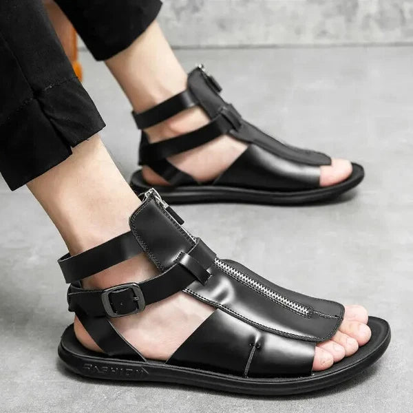 38-45 Mens Slingback Open Toe Buckle Sandals Flats Summer Roman Style PU Leather