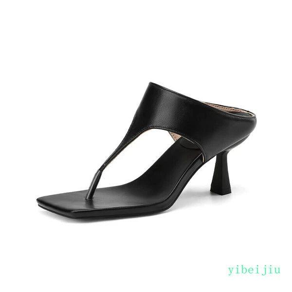 Women's Flop Flops Mid Heels Slingbacks Mule Faux Leather Sandals Casual Shoes