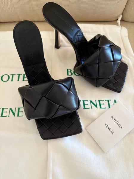 $1500 Bottega Veneta Lido Mule Slide Sandal Intrecciato Black Leather 90 Heel 38