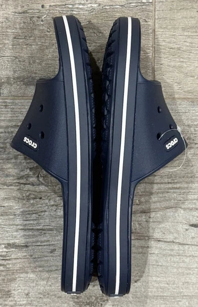 NEW CROCS WOMEN 7 CROCBAND III SLIDE. NAVY / WHITE. STYLE 205733