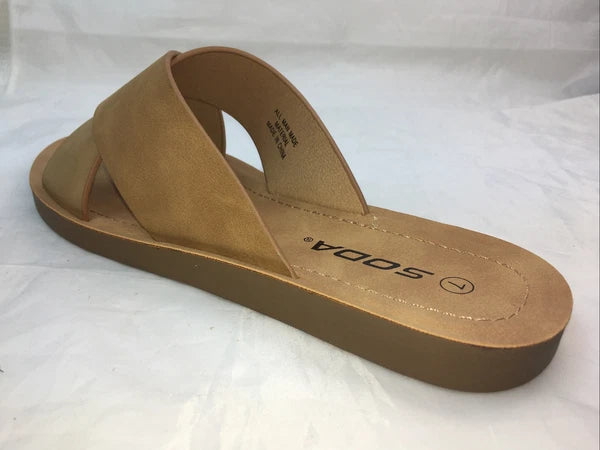 SODA-REFLECT-COFFEE NUBUCK PU X BANDS Slide CASUAL Fashion Women Sandal Slip On