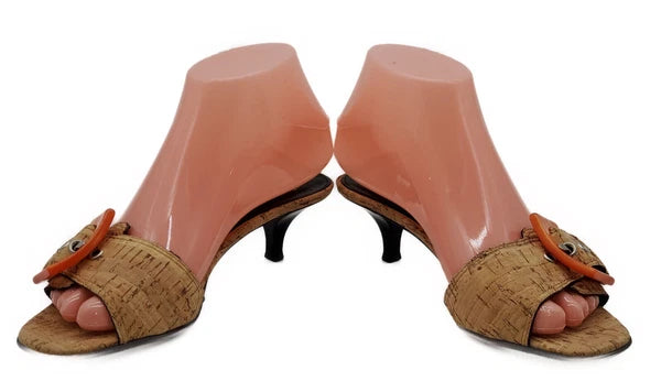 NWOB~Donald Pliner~Womens 6.5M~Cork Buckle Kitten Heel Sandles~MADE in ITALY
