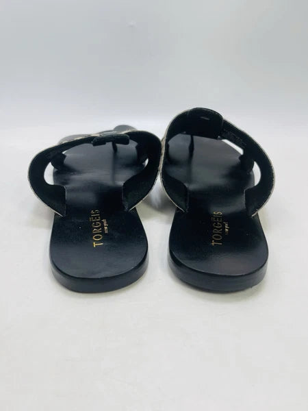 Torgeis New York Sz 7 Epona Slide Sandals Black Leather Pony Calf Hair #FEI1059