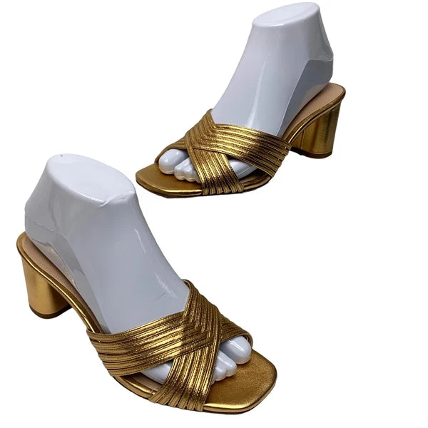 Via Spiga Rafaela Gold Leather Slide Sandals Womens Size 7.5 M  NWOB