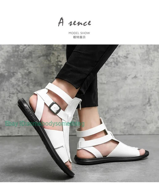 38-45 Mens Slingback Open Toe Buckle Sandals Flats Summer Roman Style PU Leather