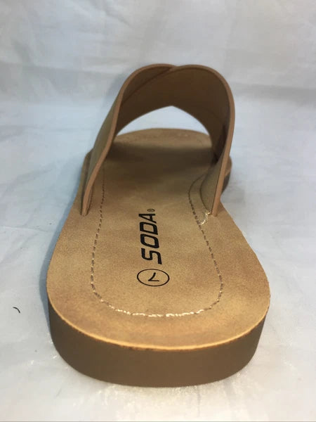 SODA-REFLECT-COFFEE NUBUCK PU X BANDS Slide CASUAL Fashion Women Sandal Slip On