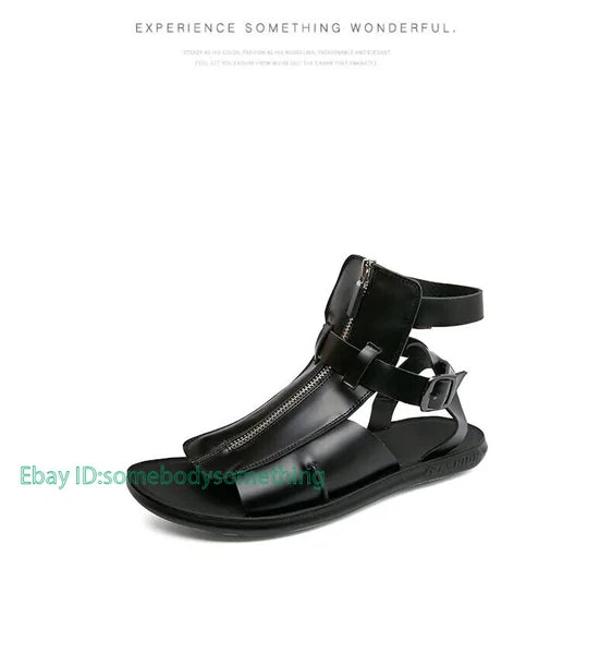 38-45 Mens Slingback Open Toe Buckle Sandals Flats Summer Roman Style PU Leather