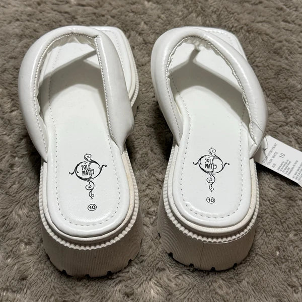 Sole Mates White SlipOnPlatform Wedge Flip Flop Thong Sandals Womens Sz 10- NEW