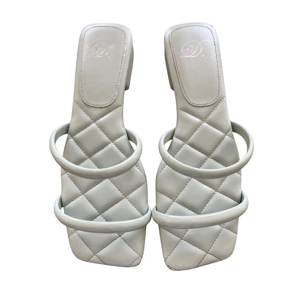 Womens Quilted Square Toe Low Heel Sandals Strappy Slip On Mules Slides Size 8.5