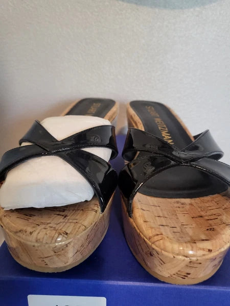 Stuart Weitzman CARMEN Platform Wedge Slide Sandal Patent Leather $395 SZ 7.5