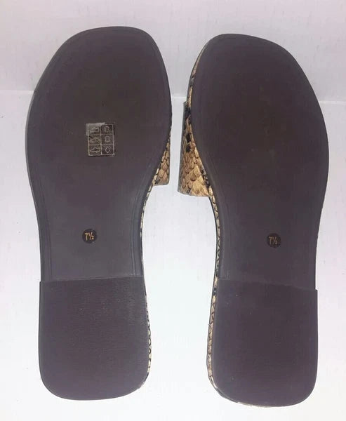 TORY BURCH DOUBLE T SPORT SLIDE snake-print leather Sandals Size 7.5