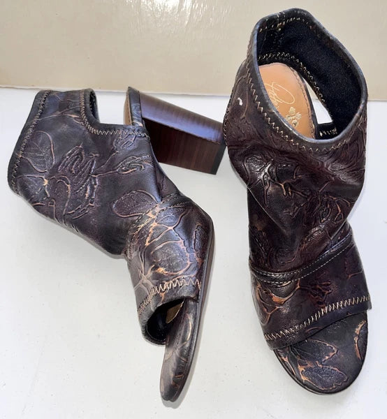 Patricia Nash Pace Fabric Slingback Mule Sandals Size 8 Embossed Floral Bronze