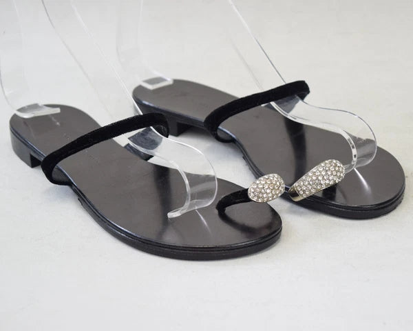NEW GIUSEPPE ZANOTTI NuvoRock Ring Sandals 36.5 Black Crystal Embellished 6.5