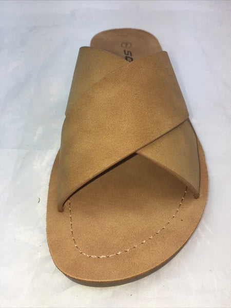 SODA-REFLECT-COFFEE NUBUCK PU X BANDS Slide CASUAL Fashion Women Sandal Slip On
