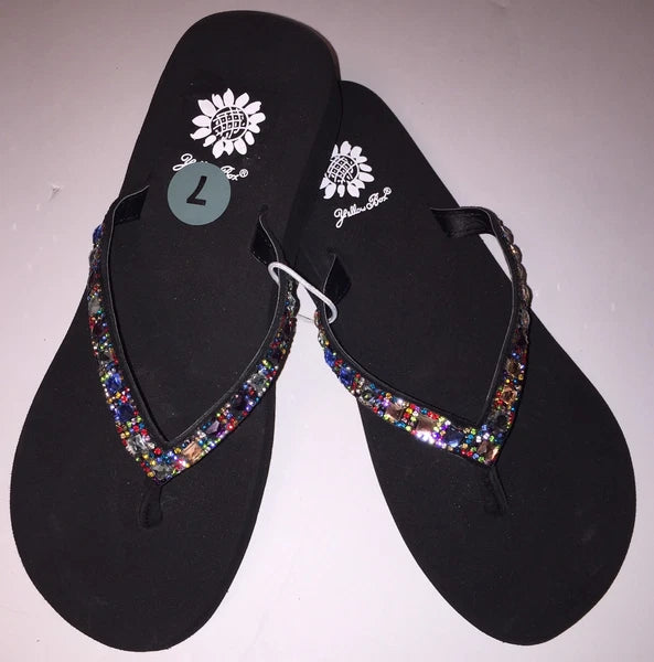 Yellow Box Womens Saydee Jeweled Rhinestone Multi Sparkle Flip Flop Sandals NWOB