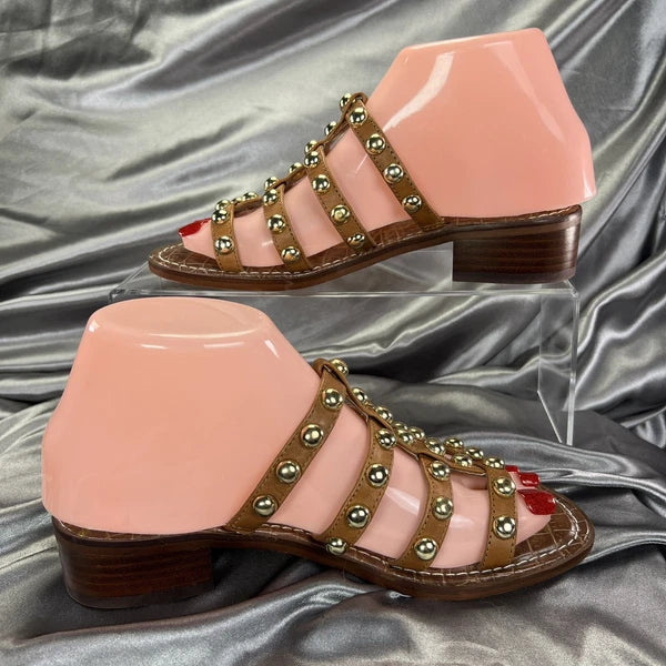 Sam Edelman Juniper Sandals Womens 5.5 Brown Studded Heeled Slide Gladiator BOHO