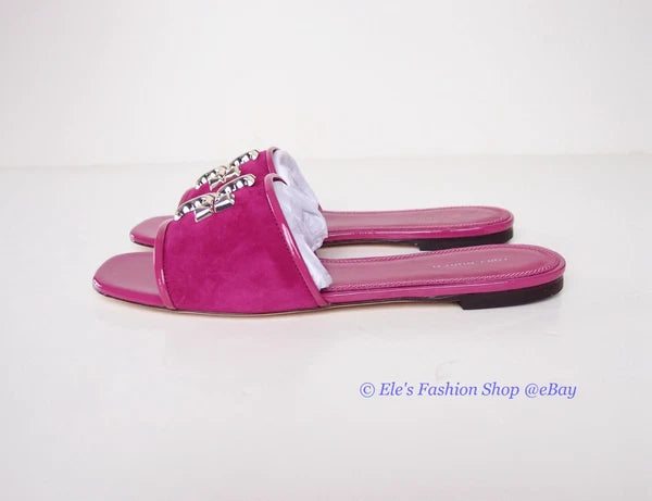 NIB Tory Burch Eleanor Slide Leather Sandal Fuchsia Pink US 9 AUTHENTIC
