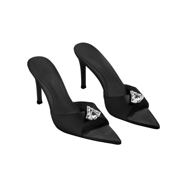 2025 Summer Women's Rhinestones Pointed Open Toe Mules Slides Slippers Sandals
