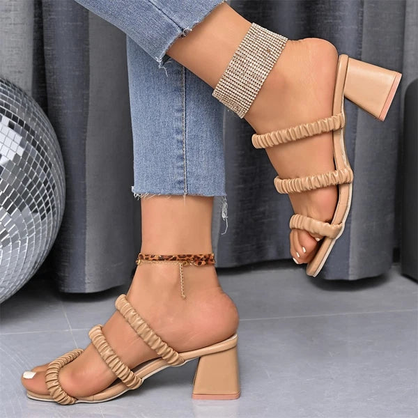 Women's Block Heeled Sandals Fashion Square Toe Braided Comfort Dress Slides