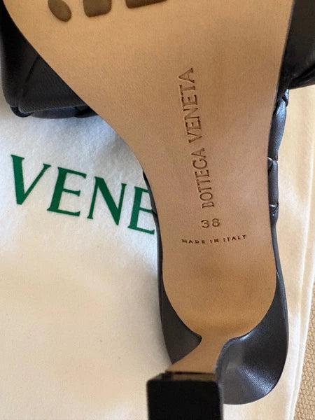 $1500 Bottega Veneta Lido Mule Slide Sandal Intrecciato Black Leather 90 Heel 38