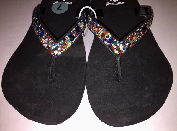 Yellow Box Womens Saydee Jeweled Rhinestone Multi Sparkle Flip Flop Sandals NWOB