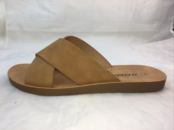 SODA-REFLECT-COFFEE NUBUCK PU X BANDS Slide CASUAL Fashion Women Sandal Slip On
