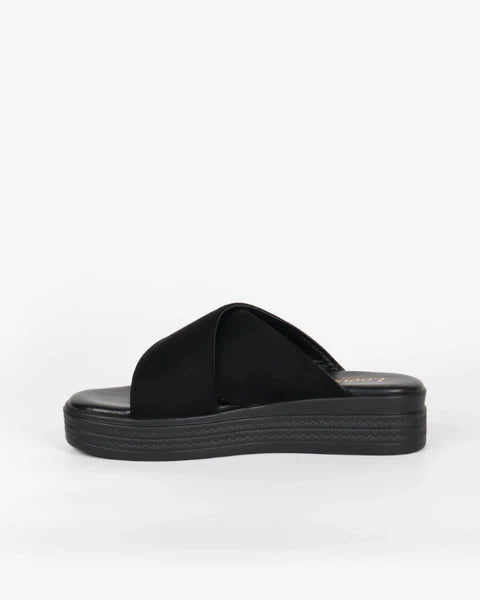 Women's Casual Suede Crossover Open Toe High Platform Mule Sandals / Sliders