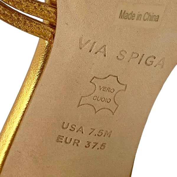 Via Spiga Rafaela Gold Leather Slide Sandals Womens Size 7.5 M  NWOB