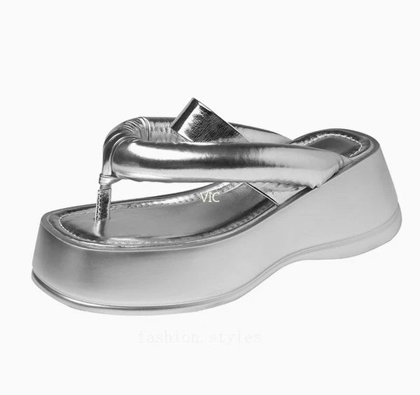 Women's Platform Leather Wedge High Heel Loafer Slipper Shoes Flip-flops Sandals