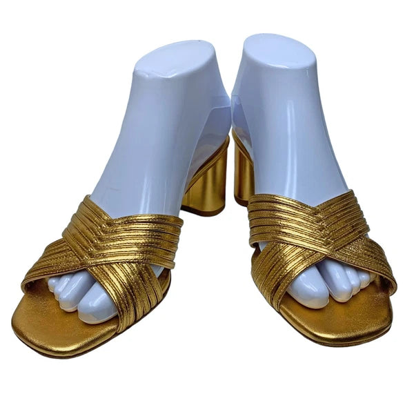 Via Spiga Rafaela Gold Leather Slide Sandals Womens Size 7.5 M  NWOB