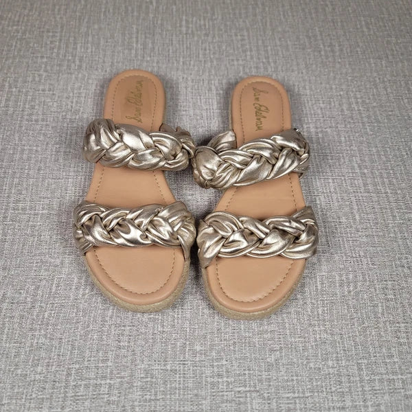 Sam Edelman Noreene Braided Leather Slide Gold Sandals Women's 9.5 Shoes