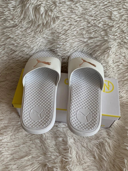 Women’s Slides Size 8 PUMA Cool Cat Sport Style: 371016 17 White Glow/Gold Rose