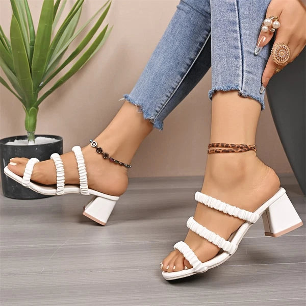 Women's Block Heeled Sandals Fashion Square Toe Braided Comfort Dress Slides