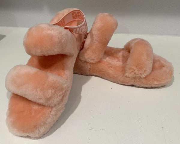 UGG Oh Yeah Fluff Slide Sandal – Sheepskin Comfort, Strappy Style – Size 11