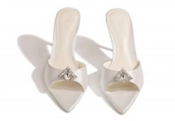 2025 Summer Women's Rhinestones Pointed Open Toe Mules Slides Slippers Sandals