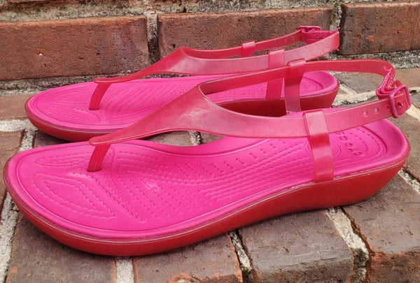 🐊CROCS●Sexi💋Serena●Flip Flop/ Thong/Slingback●Sz.7●Good/Clean Cond●HOT PINK💗