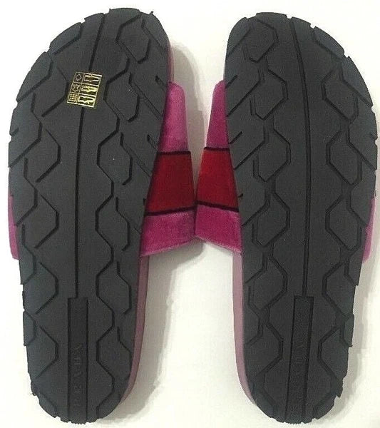 Prada Slides Sandals Slip On Belt Pink Velvet Womens Size EU37.5/US7-7.5