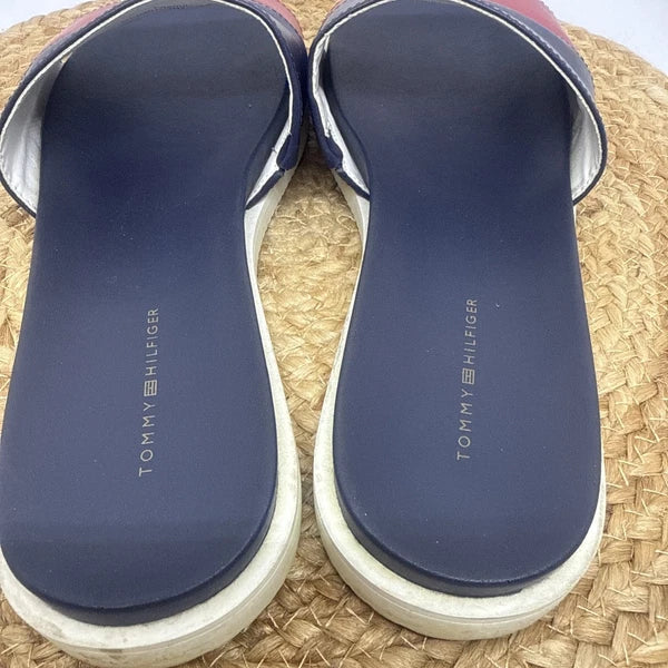 Tommy Hilfiger Blue & Red 'Souli' Slide Sandals Women's Size 9.5 In