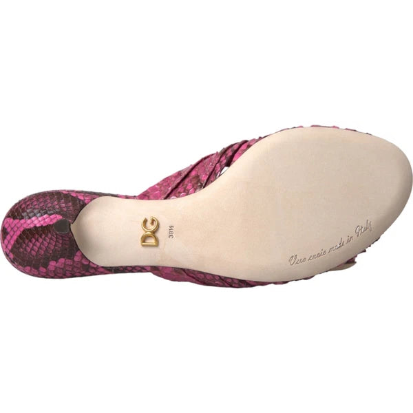 DOLCE & GABBANA Shoes Pink Python Leather Kitten Heels Slides EU37.5/US7 1200usd