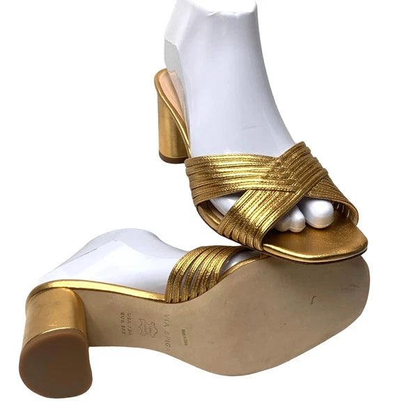 Via Spiga Rafaela Gold Leather Slide Sandals Womens Size 7.5 M  NWOB