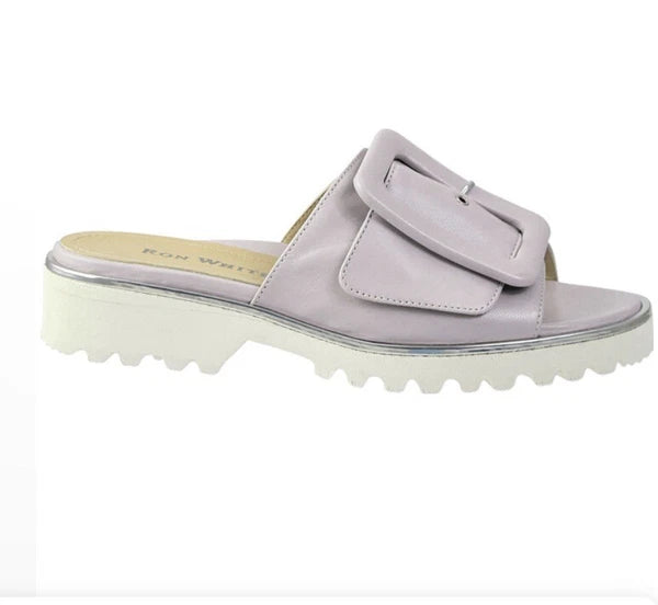 Women's Ron White Candra Napa Gray Leather Slide Sandals Size 9 US /40 EU $398
