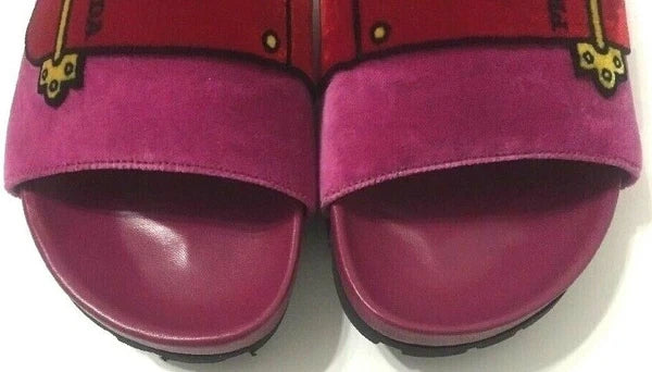 Prada Slides Sandals Slip On Belt Pink Velvet Womens Size EU37.5/US7-7.5