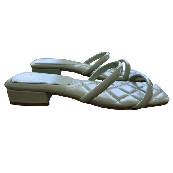 Womens Quilted Square Toe Low Heel Sandals Strappy Slip On Mules Slides Size 8.5